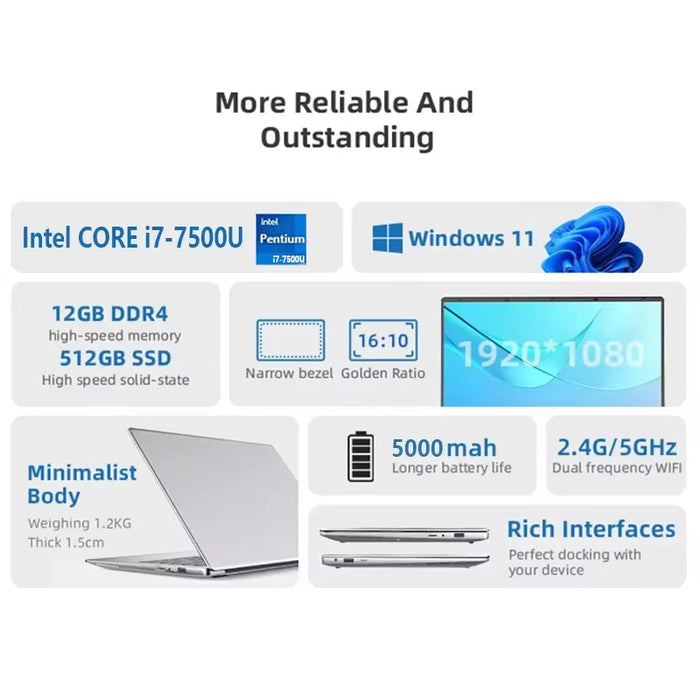 2024 New styles Gaming Laptop Windows 11 12GB RAM 1TB SSD Intel CORE i7 Laptop 14.1" 1920*1080 Resolution Office Study Computer