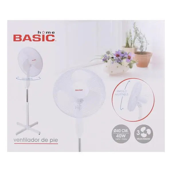 Starley-fan standing 3 blades rotates 90 degrees oscillating 3 speeds 40W height adjustable safety grid running silent design in White