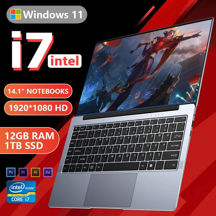 NEW Portable i7 Laptop 14.1'' Intel Core i7-7500U Windows 11 Laptop Computer 12GB RAM 1TB/2TB SSD 1920*1080 Notebook Computer PC