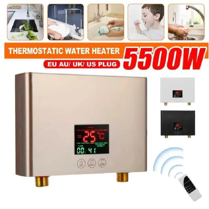 3000W 5500W Tankless Instant Electric Water Heater with Touch Panel Remote Control for Kitchen Bathroom Accessory 220V