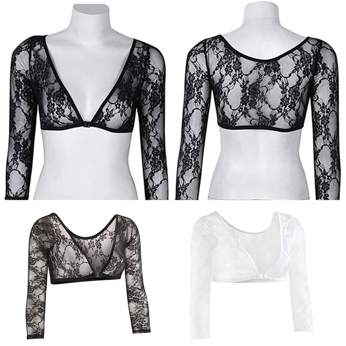 New Women Lace Vest Sheer Mesh Seamless Arm Shaper Slimming Short Cropped Top V-Neck Hollow CardiganAcces Plus Size S-3XL