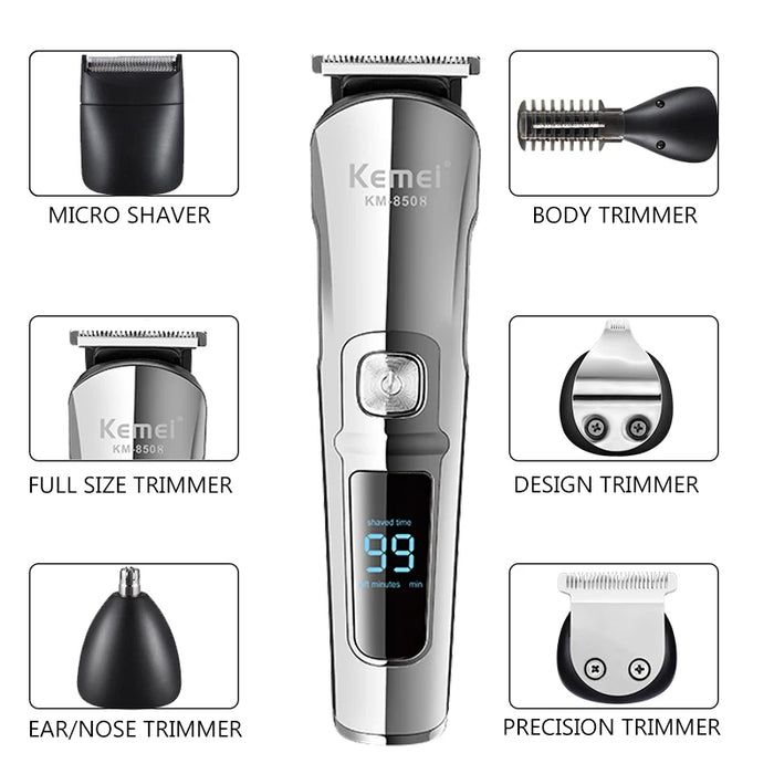 Kemei Professional Multifunction Beard Hair Trimmer Waterproof 6 In 1 Hair Clipper Electric Razor for Men Grooming  Kit KM-8508