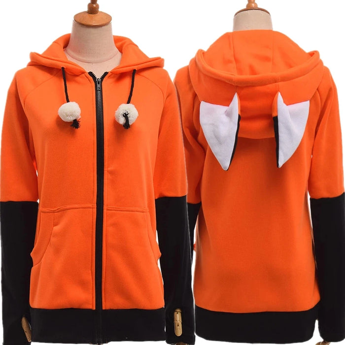 Animal Fox Ears Cosplay Costume Hooded Jacket Warm Orange Sweatshirt Cosplay Unisex Hoodie