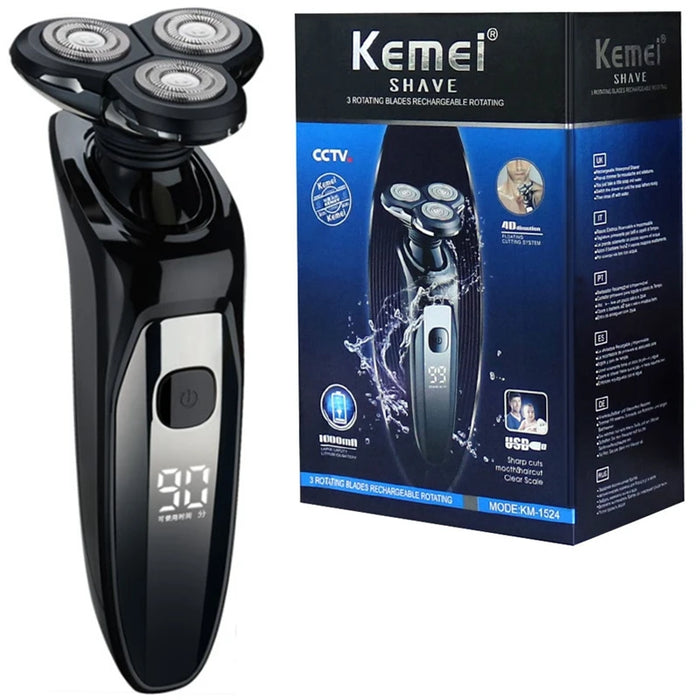 Original Kemei Lcd Display Waterproof Electric Shaver For Men Wet Dry Beard Electric Razor Facial Shaving Machine Rechargeable