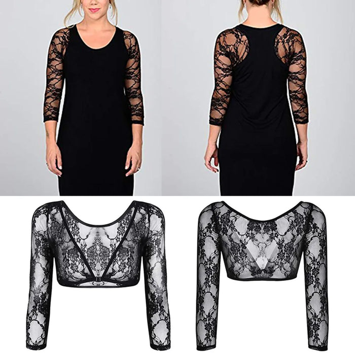 New Women Lace Vest Sheer Mesh Seamless Arm Shaper Slimming Short Cropped Top V-Neck Hollow CardiganAcces Plus Size S-3XL