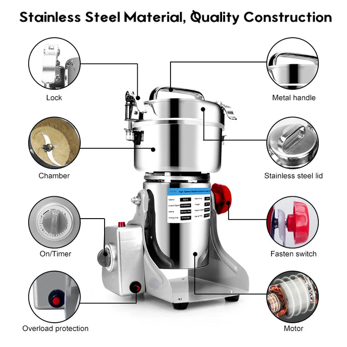 Parts Free Big Capacity 800G 3000W Herb Grinder Coffee Machine Grain Spices Mill Medicine Wheat Mixer Dry Food Grinder