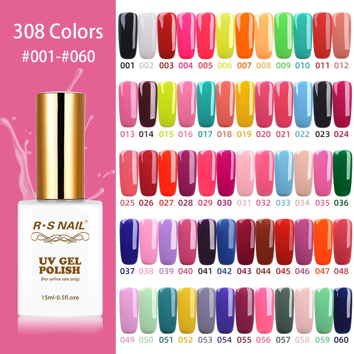 R.S NAIL 15ml UV Led Nail Gel Polish 308 Colors Gel Varnish Fashion Nail Art Lacquer Paint Soak Off Hybrid Varnishes #001-060