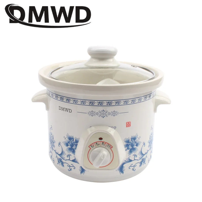 DMWD 1.5L Household Electric Mini Slow Cooker Mechanical/Smart Timer Stewing Soup Porridge Pot Ceramic Linner Food Cooking Maker