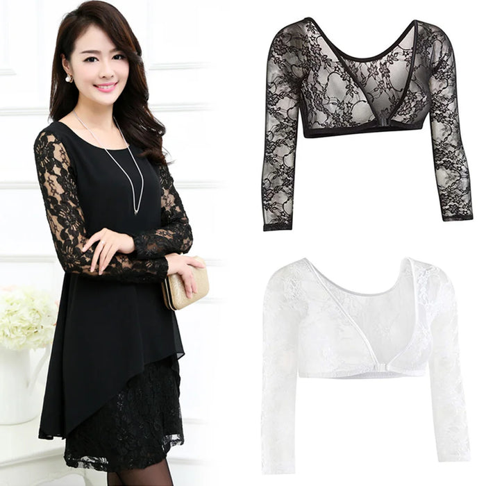 New Women Lace Vest Sheer Mesh Seamless Arm Shaper Slimming Short Cropped Top V-Neck Hollow CardiganAcces Plus Size S-3XL