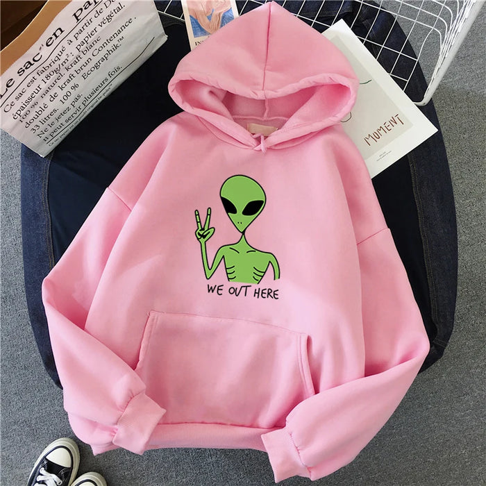 New Green Alien Sweatshirts Girls Winter Fashion Funny Tops Moletom Cute Cartoon Streetwear Women Hoodie Pullover Loose