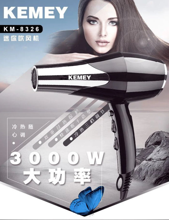 Kemei 3000 Watt Full Size Pro Hair Dryer Professional Salon Blow Dryer with Concentrator Nozzle Attachments 3 Speeds fast Dry