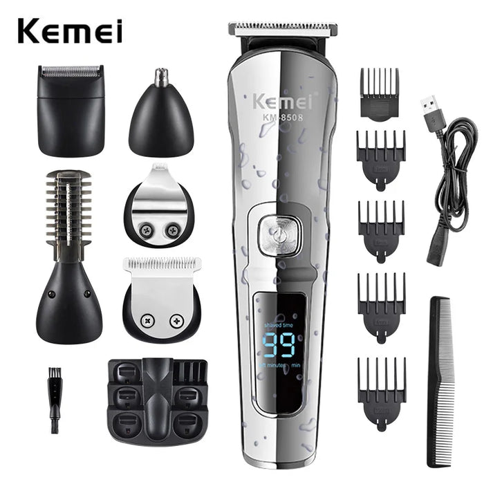 Kemei Professional Multifunction Beard Hair Trimmer Waterproof 6 In 1 Hair Clipper Electric Razor for Men Grooming  Kit KM-8508