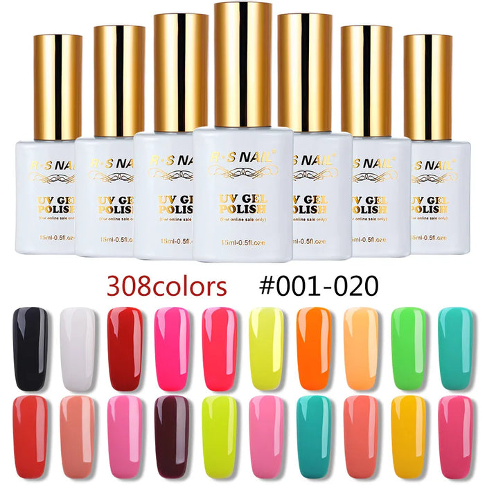 R.S NAIL 15ml UV Led Nail Gel Polish 308 Colors Gel Varnish Fashion Nail Art Lacquer Paint Soak Off Hybrid Varnishes #001-060