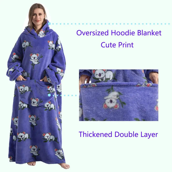 Extra Long Winter Hoodie Flannel Warm Blanket with Sleeves Women Hoodies Oversized Sweatshirt Couples Pullover Giant TV Blanket