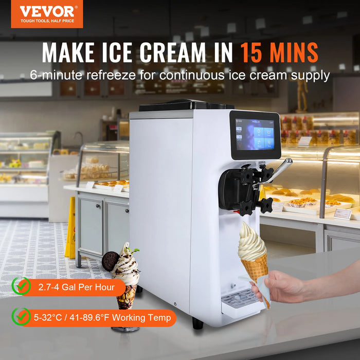 VEVOR Commercial Ice Cream Machine,10.6Qt/H Yield, Single Flavor Countertop Soft Serve Ice Cream Maker, 4L Hopper 1.6L Cylinder