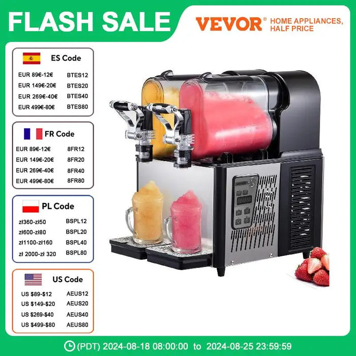 VEVOR Commercial Slushy Machine, 3LX2 Tank Slush Drink Maker, 370W Frozen Drink Machine with Temperature Preservation, Black