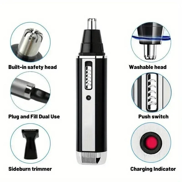 Electric nose hair trimmer with sideburns shaving function - Alecoy four in one precise design effortlessly creates a neat image