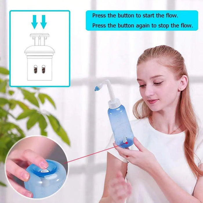 300mL Nose Nasal Wash System Pot Sinus Allergies Relief Rinse Neti Children Adults Plastic Blue Bottle Equipment Practical New