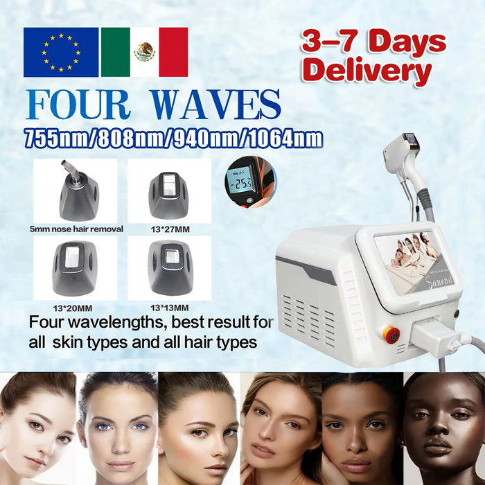 4 Wave Diode Laser Hair Removal Professional Machine Epilator 4head Cooling Penetration Depiladora Laser 1200W Beauty Epilator