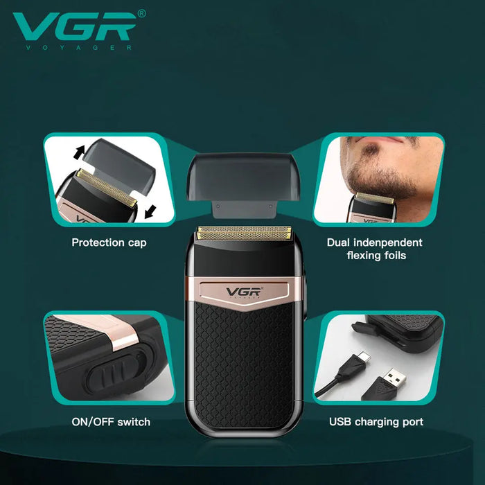 Original VGR Wet Dry Electric Shaver For Men Beard & Hair Rechargeable Electric Razor Balds Head Shaving Machine With Extra Mesh