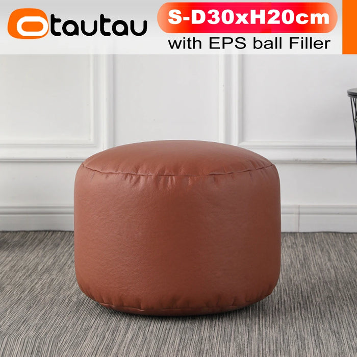 OTAUTAU Small Round Faux Leather Ottoman Stool Beanbag Pouf Footstool Stuffed Bean Bag Footrest Floor Corner Seat Puff JD004