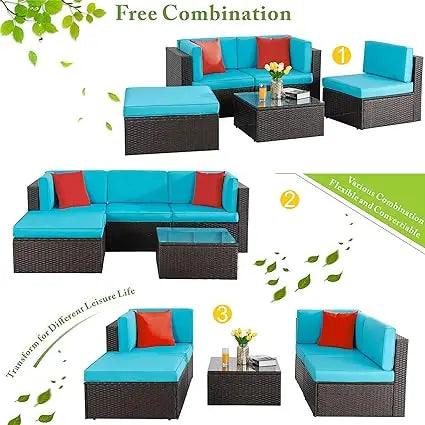 Patio Furniture Sets All-Weather Conversation Set Outdoor Wicker Sectional Sofa Chair w/ Cushion & Coffee Table,Multiple Colors