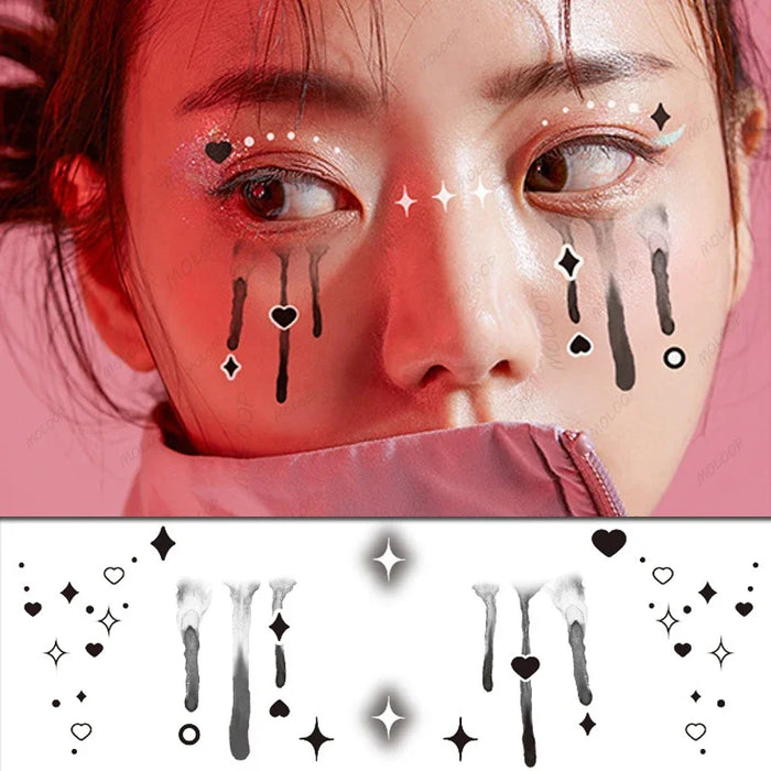 Sticker Fake Tattoos Cross Blood Vessel Moon Butterfly Dots Halloween Party Makeup Temporary Waterproof Face Art for Men Women