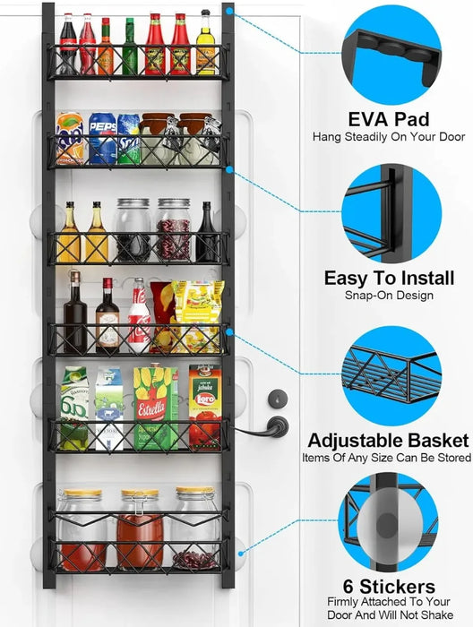 Multi-Layer Wall Mount Rack Bathroom Pantry Door Shelf And Pantry Organizer Storage Racks With Adjustable Basket Kitchen Storage