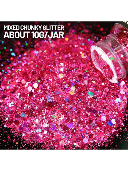 Holographic Chunky Glitter, 15 Colors Craft Glitter for Resin, Nail Glitter, Festival Cosmetic Eye Hair Face Body Glitter