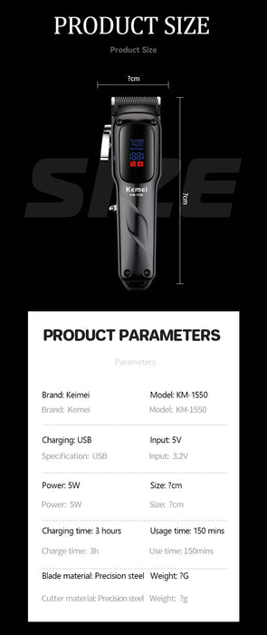 Kemei Professional Barber Hair Trimmer For Men Adjustable Rechargeable Hair Clipper Electric Hair Cutting Machine Cordless