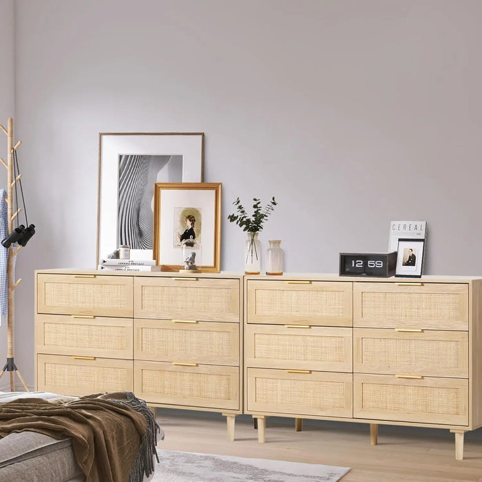 3/4/5/6/7/8 Drawer Dresser Rattan Dresser Modern Chest with Drawers,Wood Storage Closet Dressers Chest of Drawers