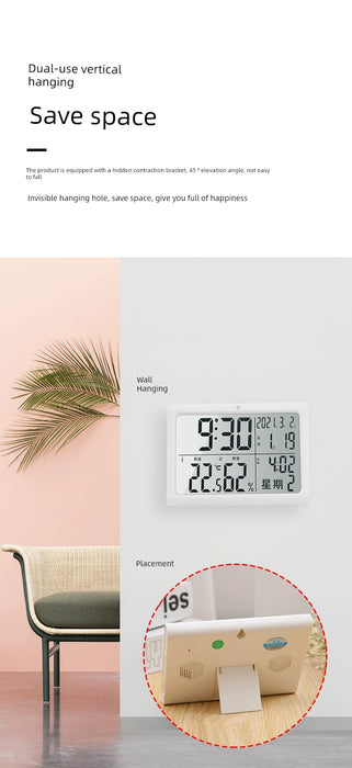 Charging Thermometer Indoor Home Precision High Precision Electronic Hygrometer Psychrometer Display Time Alarm Clock