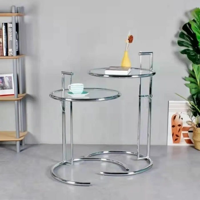 Transparent Tables Glass Creative Lift Coffee Table Simple Sofa Tables Nordic Designer C-Shaped Table Geometric Round Table