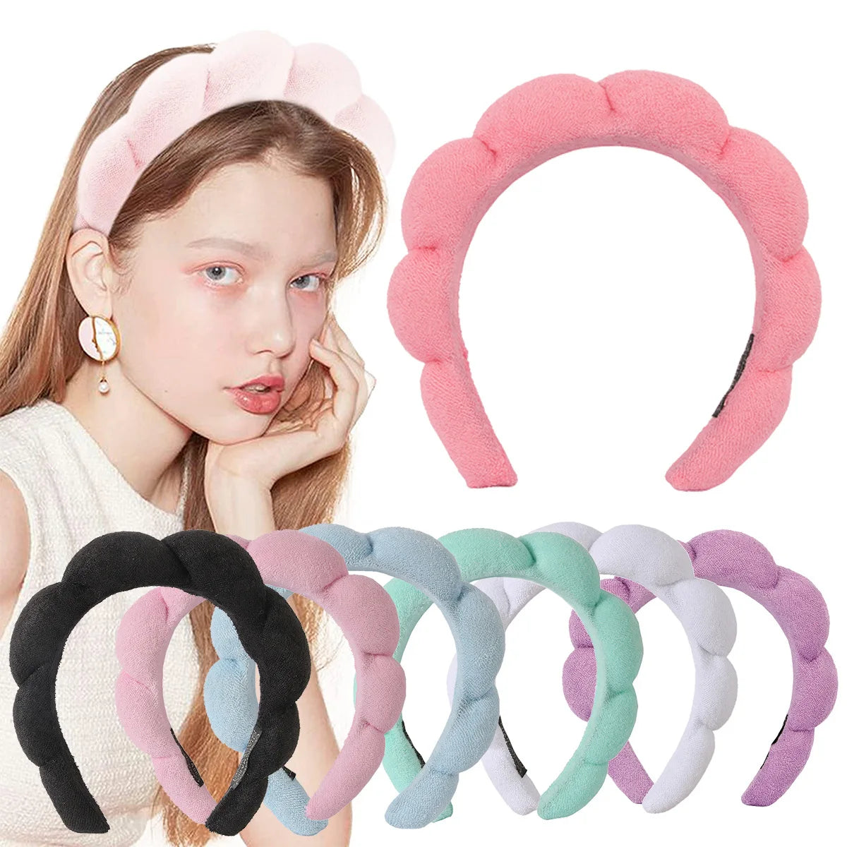Terry Towel Cloth Headband Face Wash Headband Puffy Makeup Hairbands for Face Washing Soft Shower Wash Wristbands