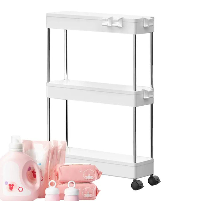 Rolling Utility Cart Bathroom Cart On Wheels Slim Utility Bathroom Mobile Shelving Cart Multi-Layer Storage Trolley For Kitchen