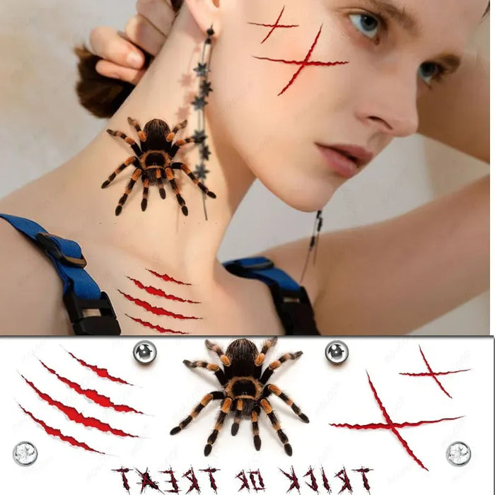 Sticker Fake Tattoos Cross Blood Vessel Moon Butterfly Dots Halloween Party Makeup Temporary Waterproof Face Art for Men Women