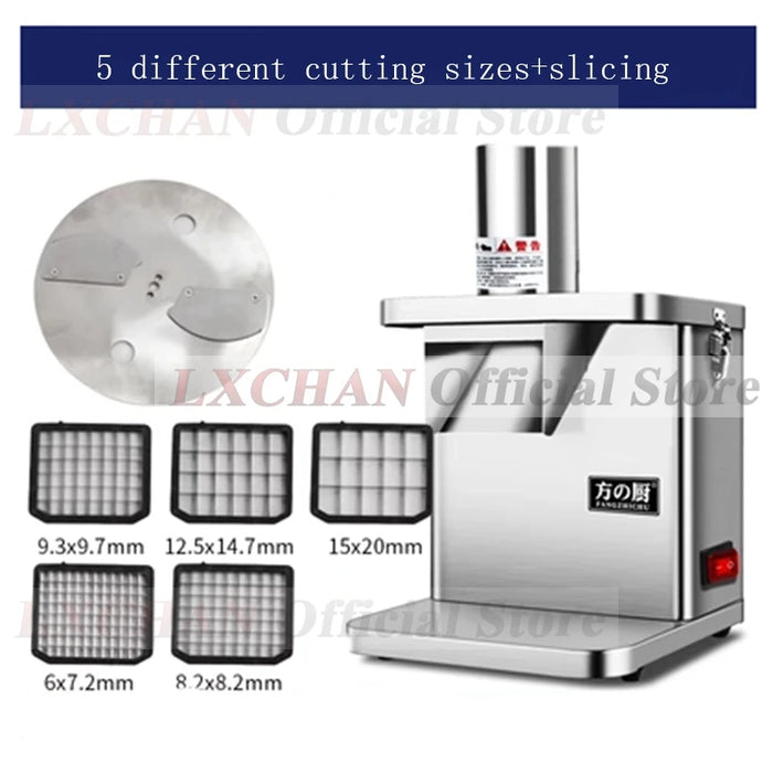 LXCHAN Commercial Electric Vegetable Cube Cutting Machine Fruit Slicer Cutting Strip Dice Food Processor With 5 Blades