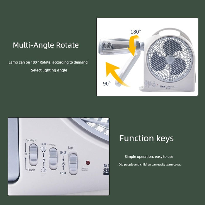 Sunca Xinjia Desk Fan Student Household 10-Inch Mute Outdoor Portable Desktop Light Rechargeable Fan Ultra-Long Life Battery