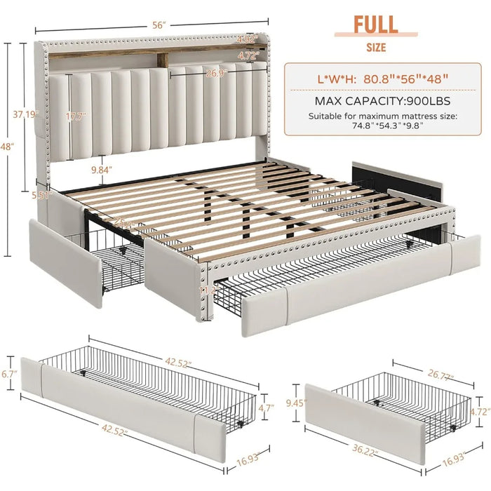 Queen Bed Frame,Upholstered Platform Bed Frame Queen Size with 3 Storage Drawers,Queen Size Bed Frame with Storage