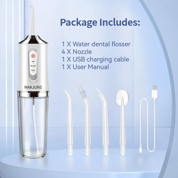 Dental Oral Irrigator Water Flosser Thread Teeth Pick Mouth Washing Machine 4 Nozzels 3 Modes USB Rechargeable 220ml Tank