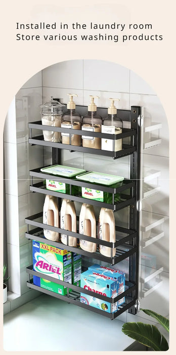 Multi-Layer Wall Mount Rack Bathroom Pantry Door Shelf And Pantry Organizer Storage Racks With Adjustable Basket Kitchen Storage