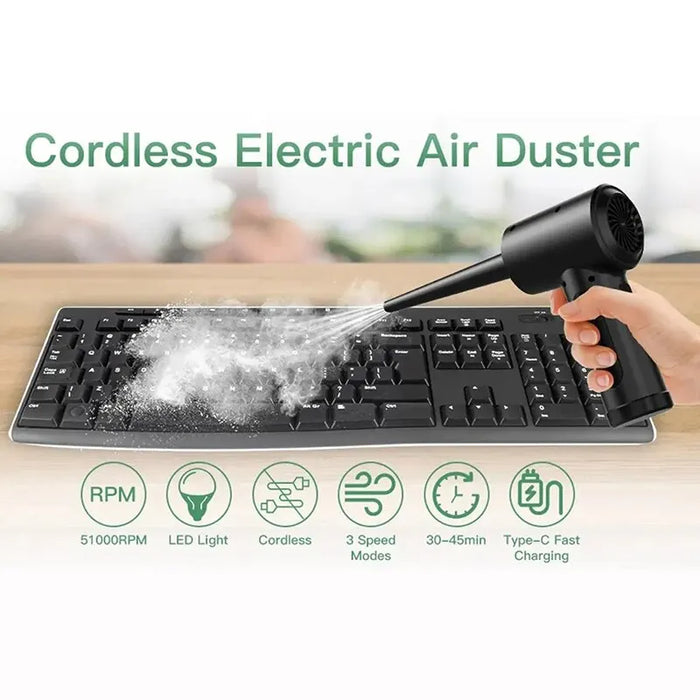 Compressed Air Duster for Computers Protable Cordless Air Blower Computer Cleaning with LED Light for PC Keyboard Crumbs Car