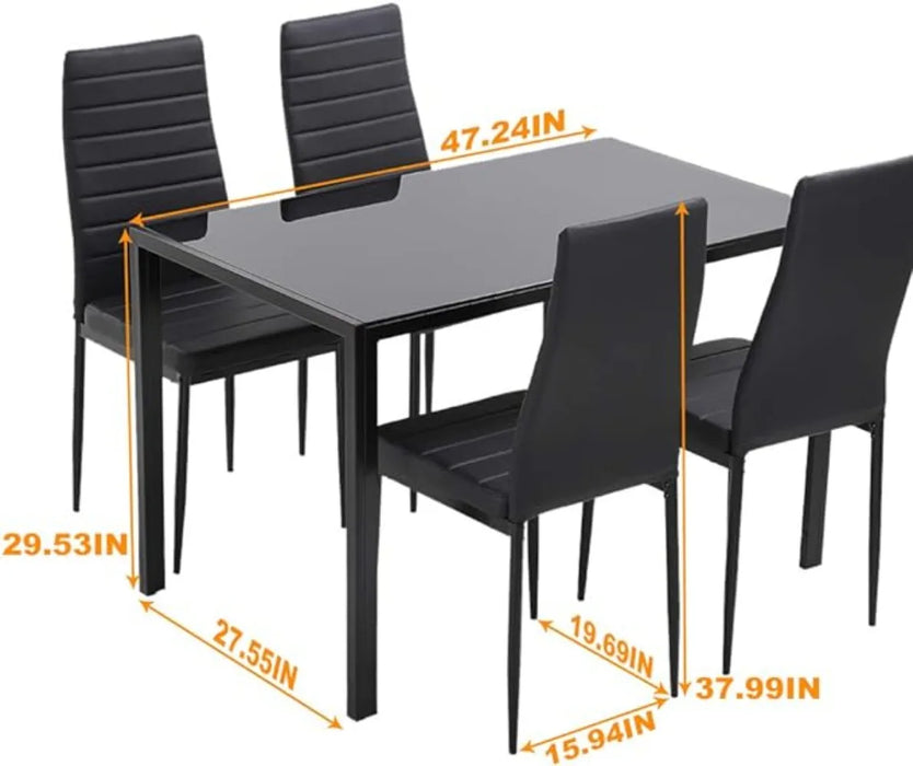 Dining Table and Chairs Set Modern Rectangular Marble Table top with 4 Chairs PU Leather for Dining Room and Kitchen