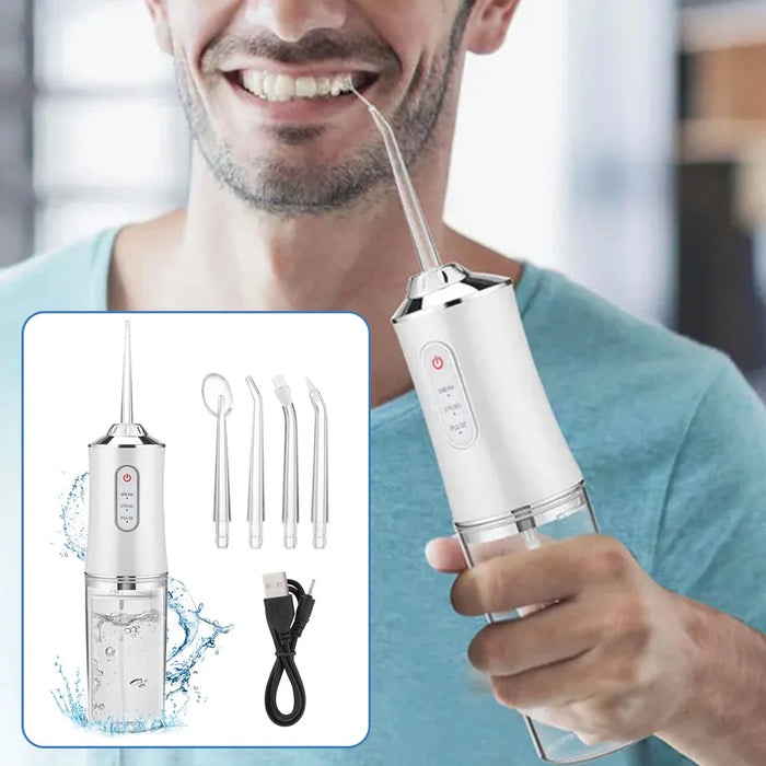 Dental Floss, Portable Cordless Oral Irrigator Cleaning 3 Modes, Waterproof Rechargeable Dental Cleaner, with 4 Nozzles