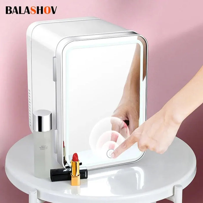 Portable Mini Makeup Fridge 220V Multifunction Refrigerator LED Light Mirror Cosmetics Refrigerator Cooler Freezer for Home Car