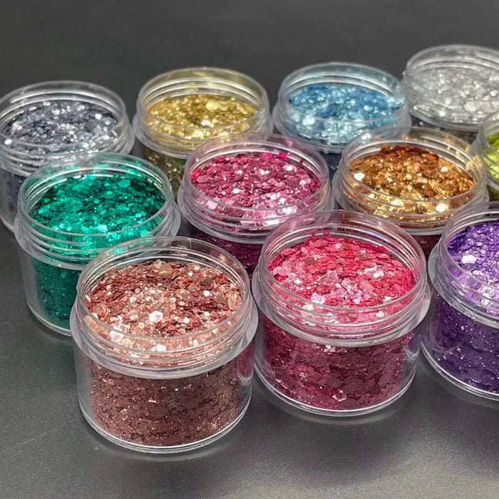 10g/Bag Holographic Pure Shiny Glitter Flakes Sparkly Chunky Iridescent Gold Silver Metallic Mermaid Nail Art Powder Sequinse