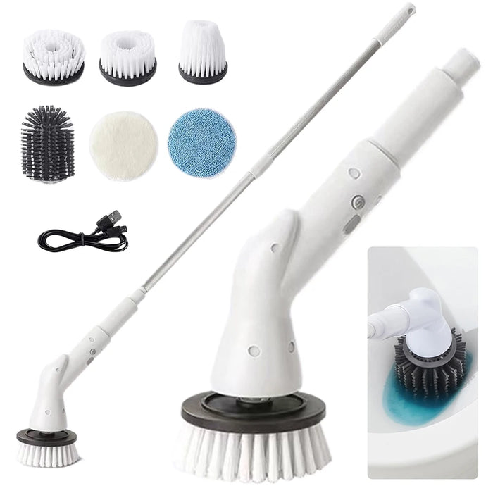 Electric Spin Scrubber IPX7 Waterproof Cleaning Brush Adjustable Extension Handle Shower Scrubber for Bathroom Kitchen Cleaning