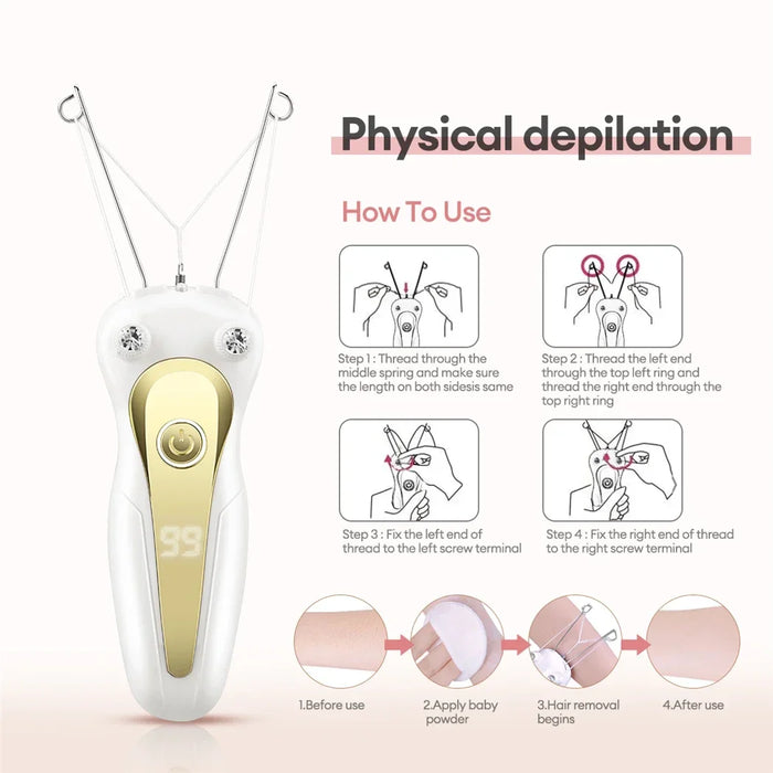 Mini Electric Hair Remover Facial Hair Removal Defeatherer Women Beauty Epilator Body Arm Cotton Thread Depilator LCD Display