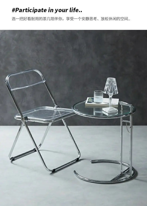 Transparent Tables Glass Creative Lift Coffee Table Simple Sofa Tables Nordic Designer C-Shaped Table Geometric Round Table