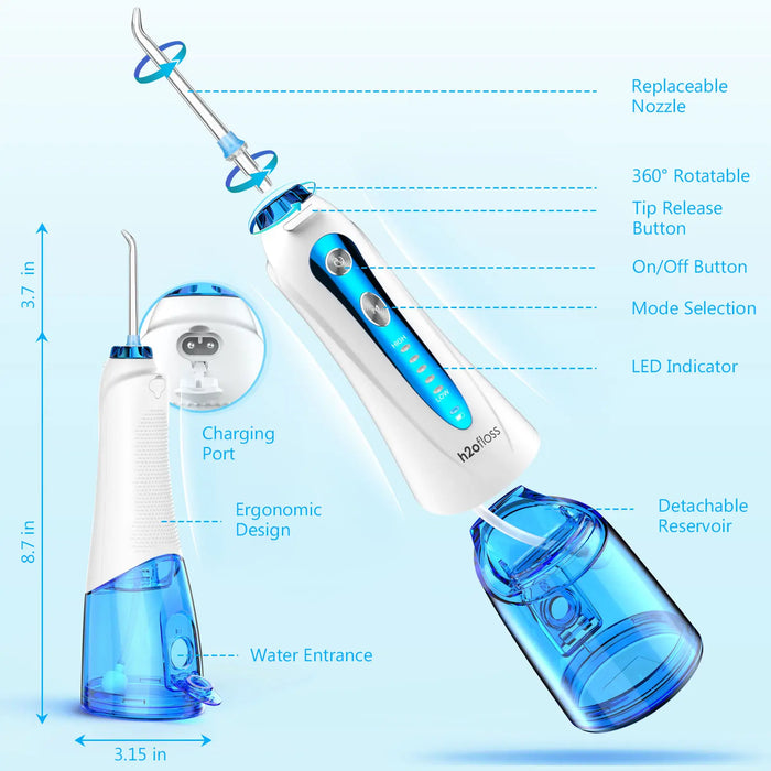 h2ofloss Oral Irrigator Dental for Teeth Portable Water Flosser Travel  Braces Rechargeable & Waterproof Dental Water Jet 300ML